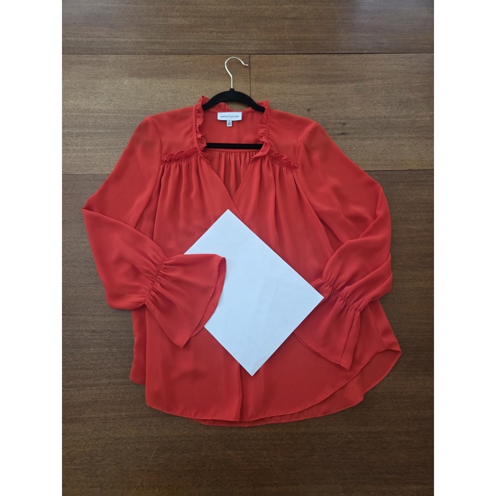 Gibson Latimer Blouse Women's Small Romantic Whichy Vamp Ruffled Tunic Red Xmas - Picture 8 of 11